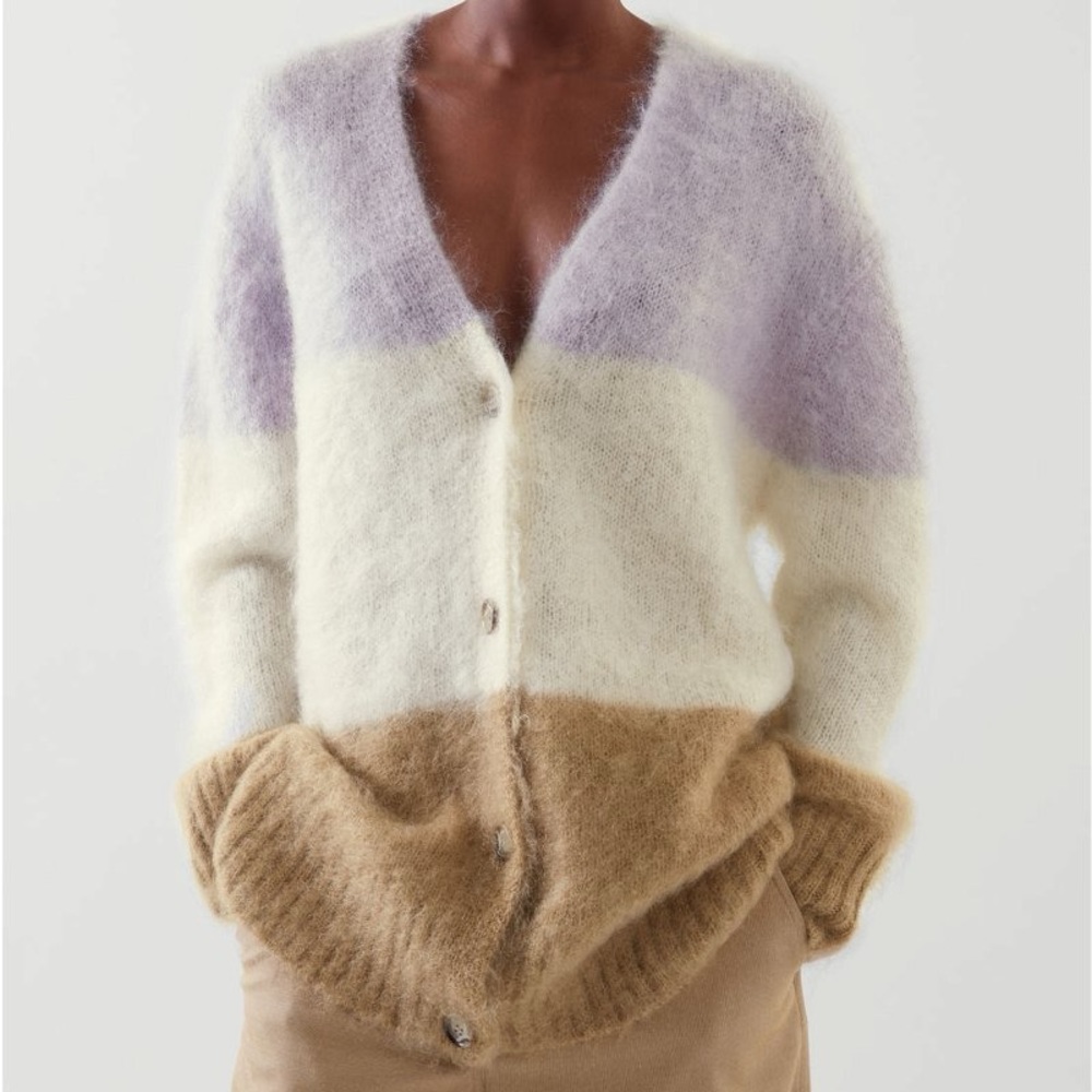 COS mohair-wool cardigan in lilac, cream, beige